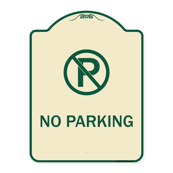 Designer Series-No Parking Small, Tan & Green Heavy-Gauge Aluminum, 24" x 18", TG-1824-9816